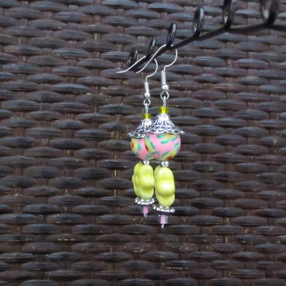 New Hand Crafted Pink Floral Pagoda Inspired Earrings - Picture 2 of 6